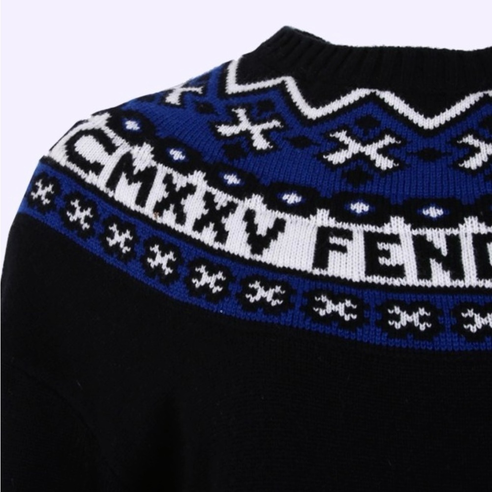 FENDI Black Fair Isle Wool Cashmere Knit Sweater Dress Size 42 It, 6 US - Picture 9 of 9